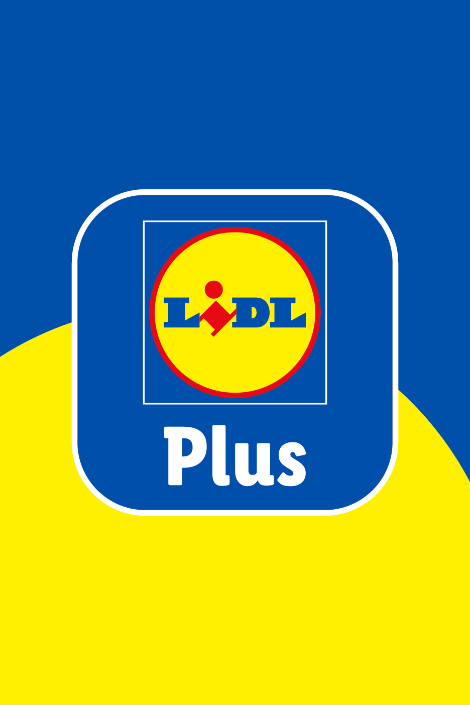 Λογότυπο Lidl Plus σε μπλε και κίτρινο φόντο.